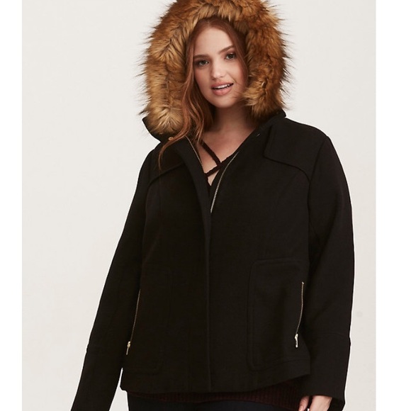 torrid Jackets & Blazers - Torrid faux fur wooly hood. Black coat 0